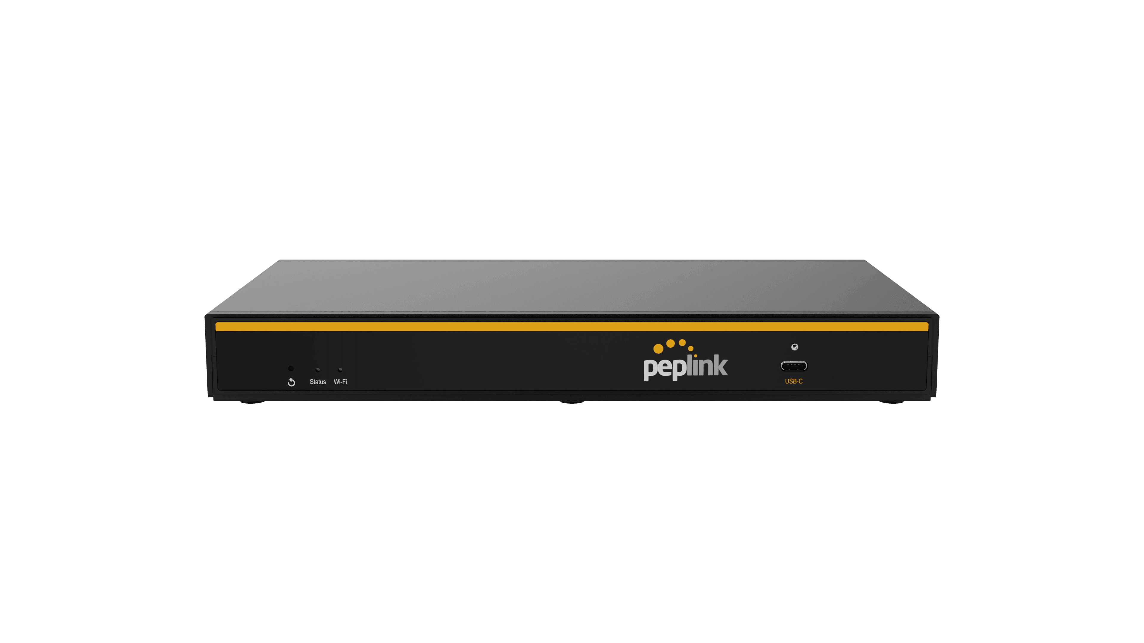 Peplink B One router, front view showing status LEDs and USB-C port