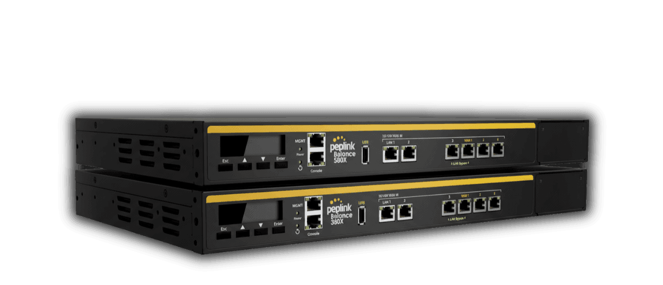 Peplink Balance 380X and 580X multi-WAN routers, family shot