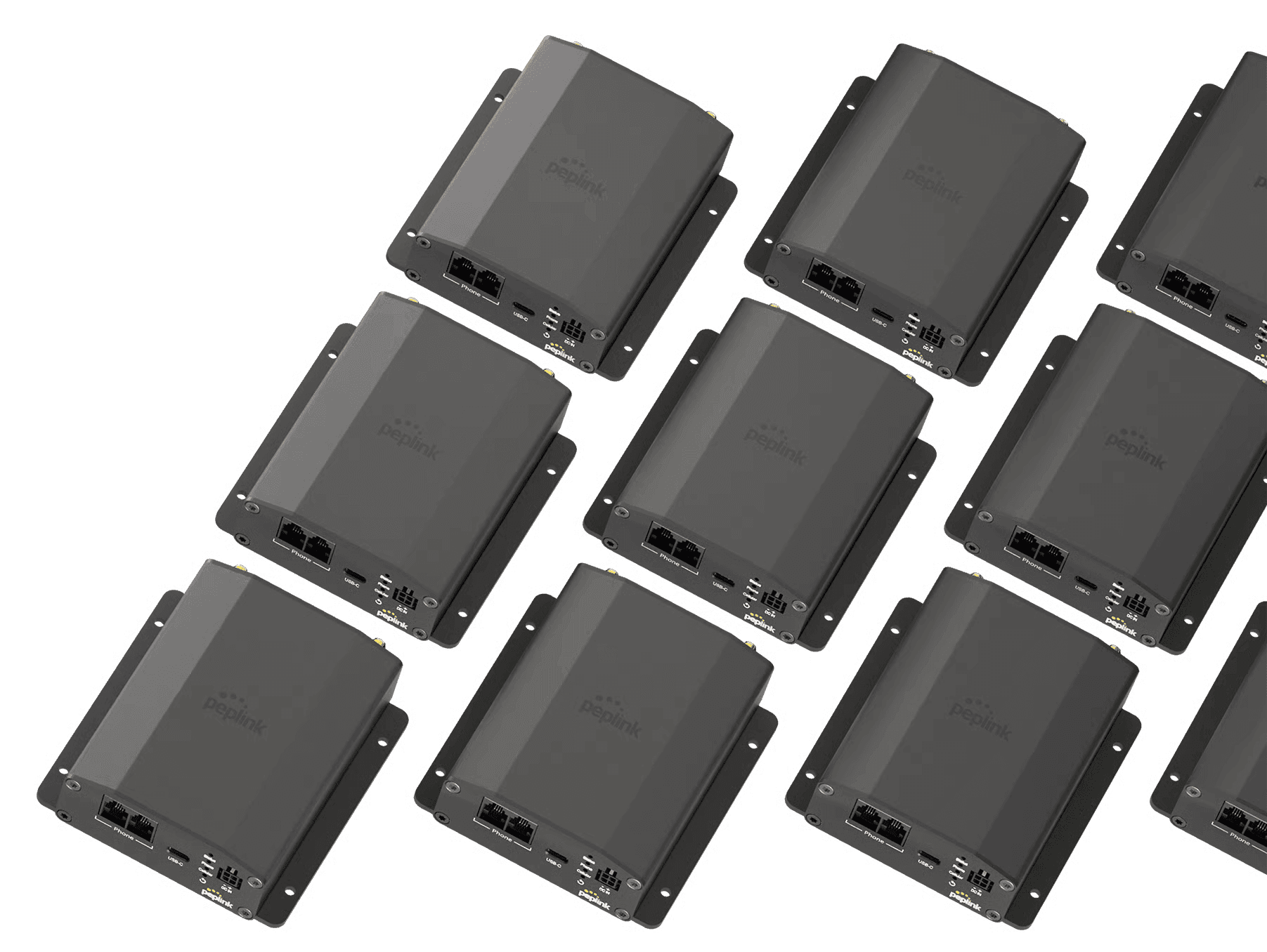 Multiple POTS Adapter devices arranged together demonstrating scalability