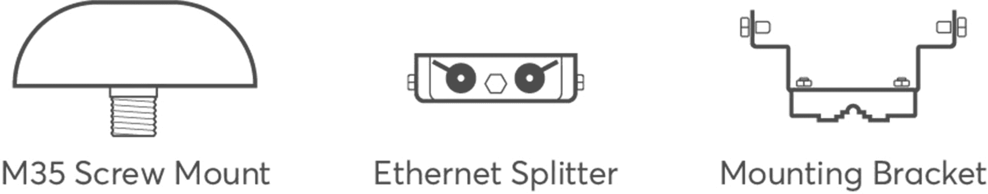 HD1 Dome Pro components including M35 screw mount and Ethernet enclosure