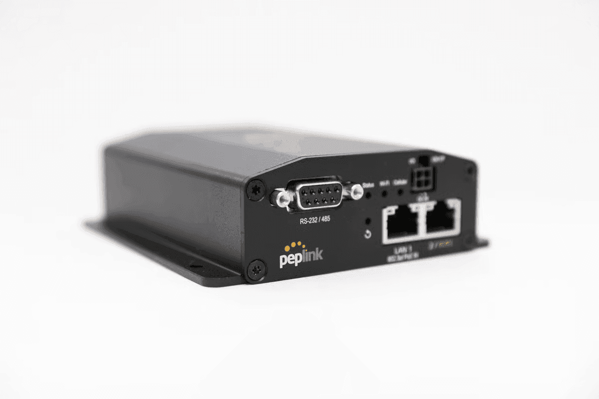 BR1 Mini M2M router angled view showing serial port