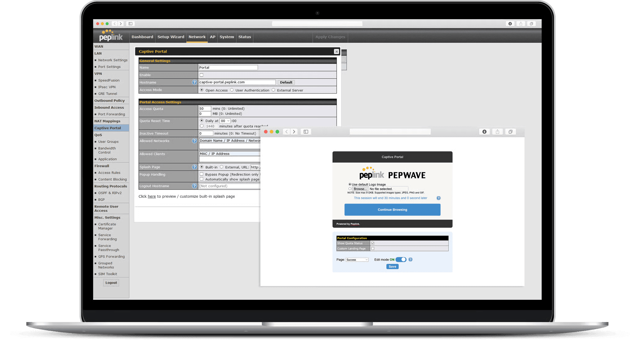 Paygasus Connect captive portal management interface for customer engagement