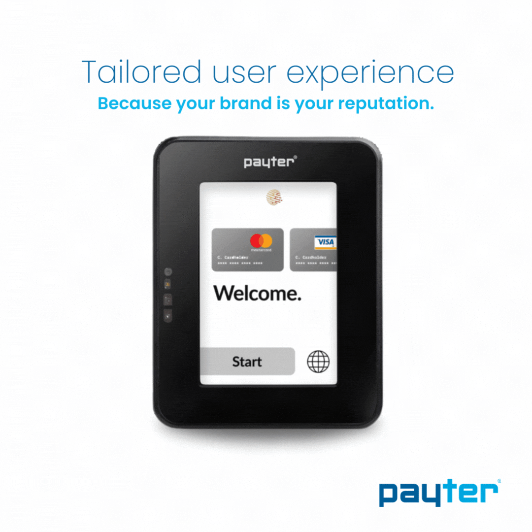 Payter Apollo terminal cycling through tailored payment screens for different business verticals