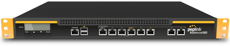 Peplink Balance 580 router, top view showing five Gigabit WAN ports