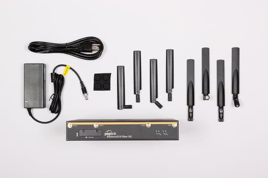 Peplink Balance 310 Fiber 5G router, angled view