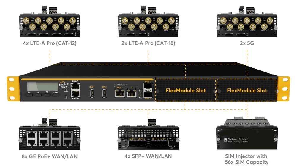 Peplink FlexModule expansion modules for the SDX Pro