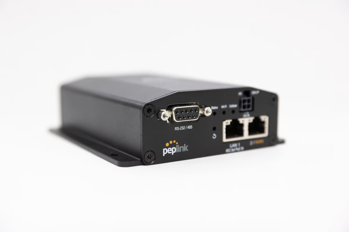 BR1 Mini M2M router angled view showing serial port
