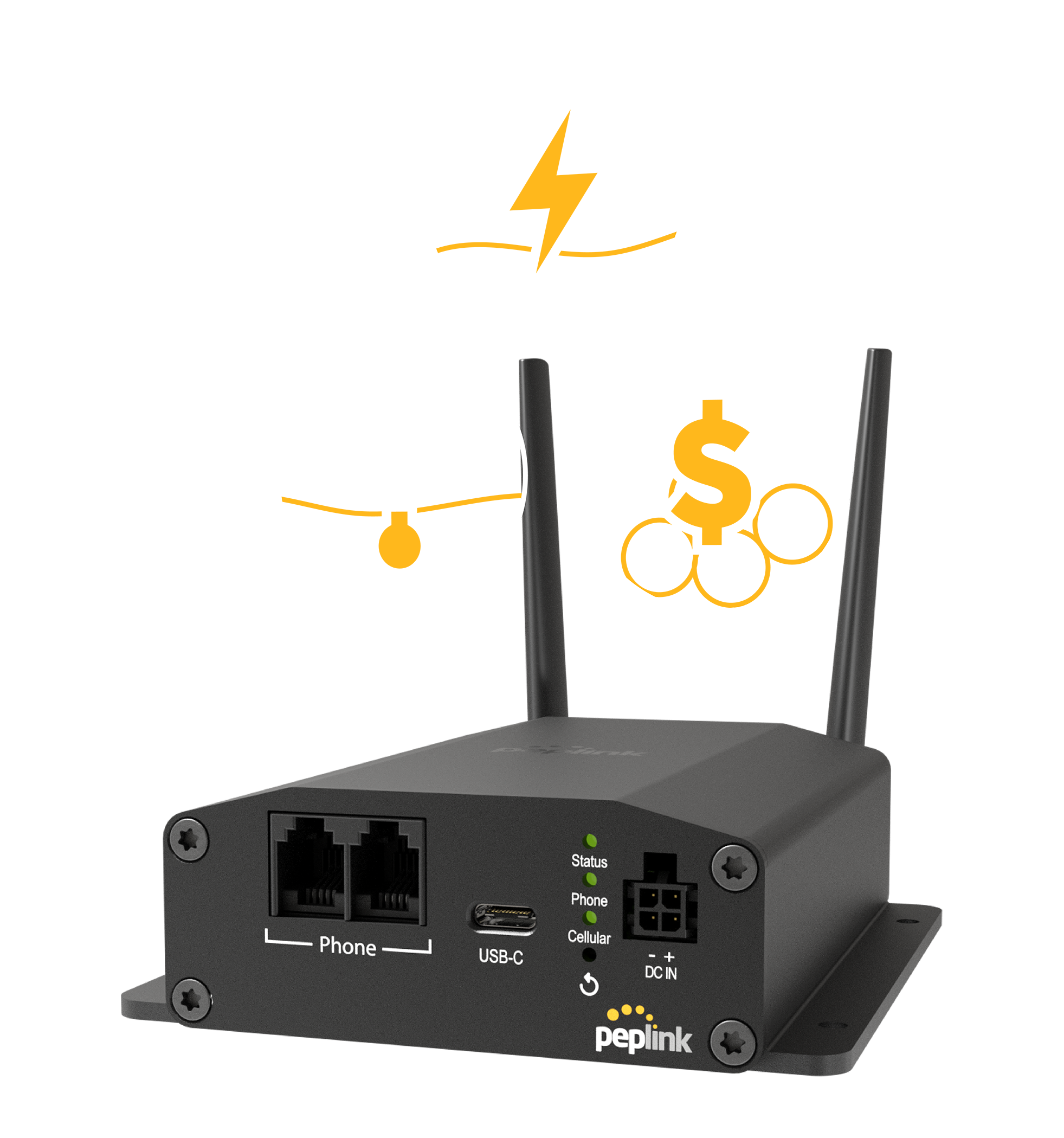 POTS Adapter showcasing minimal power consumption with battery icon