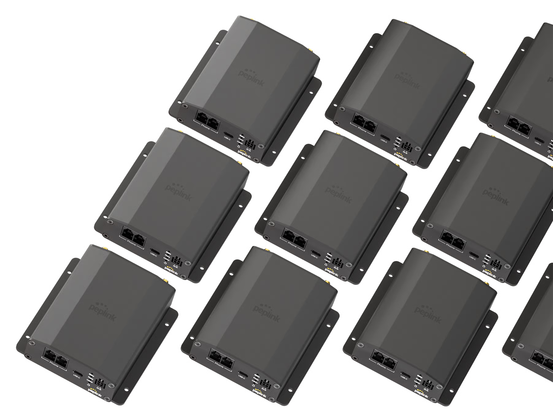 Multiple POTS Adapter devices arranged together demonstrating scalability