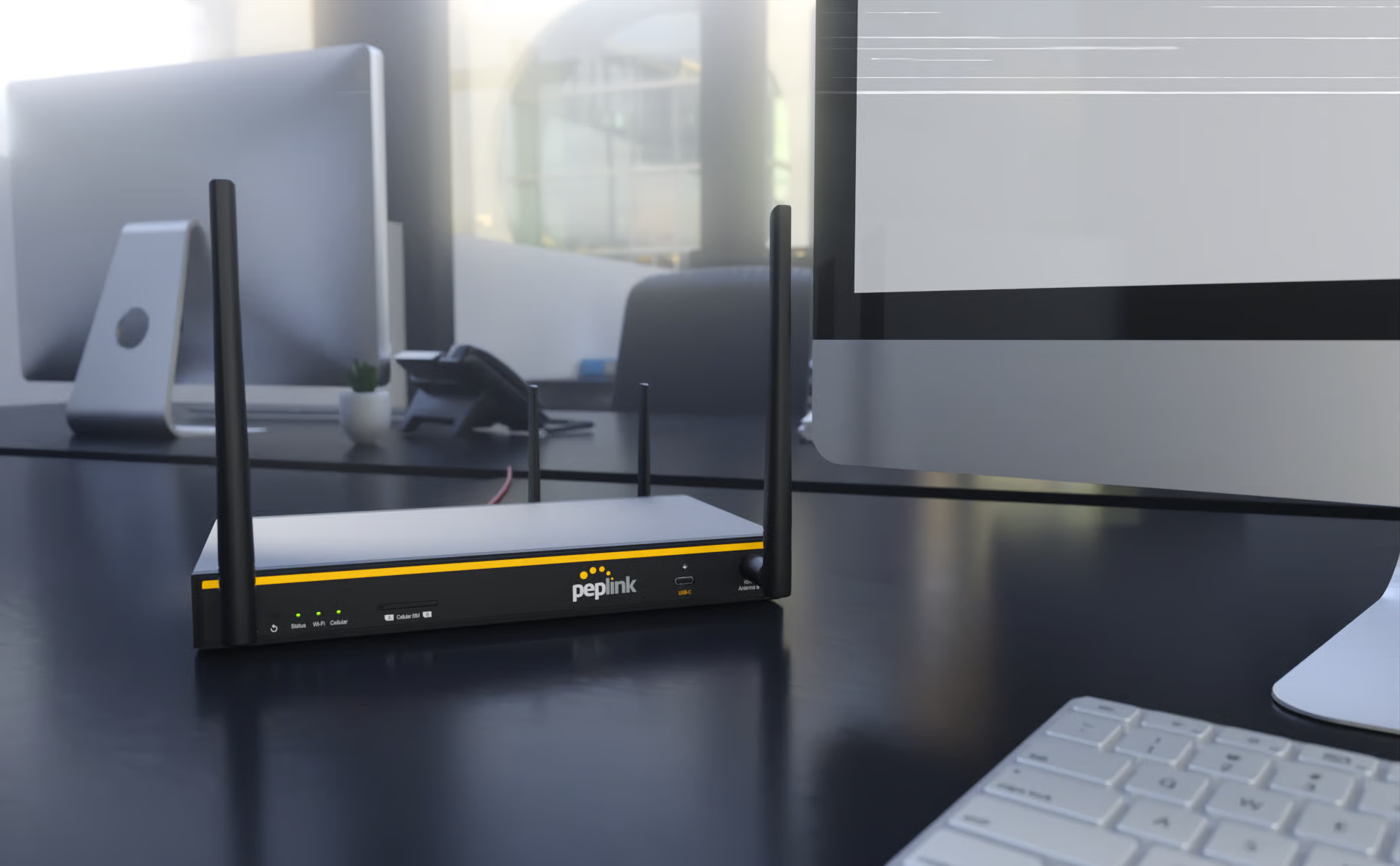 B One Plus LTE router with antennas providing reliable backup internet connectivity for businesses